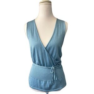 Ann Taylor Blue Silk Knit Top Wrap Small